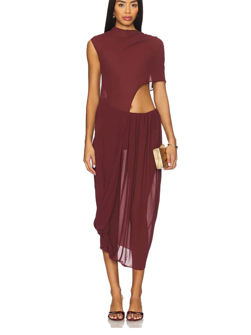 Camila Coelho Asymmetrical Burgundy Cutout Midi Dress